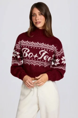 Maglione corto in maglia jacquard in rosso cremisi