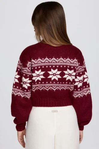 Maglione corto in maglia jacquard in rosso cremisi