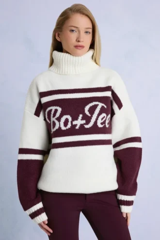 Maglione oversize a collo alto in maglia bordeaux