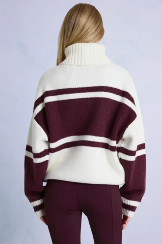 Maglione oversize a collo alto in maglia bordeaux