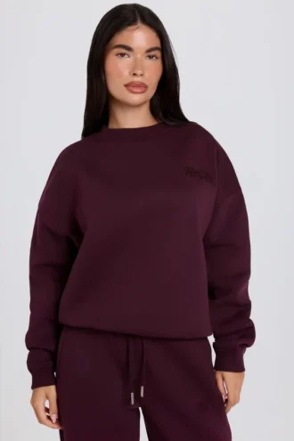 Maglione oversize a girocollo in bordeaux
