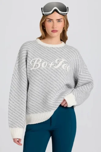 Maglione oversize con logo in maglia color ghiaccio