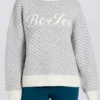 Maglione oversize con logo in maglia color ghiaccio Maglione oversize con logo in maglia color ghiaccio