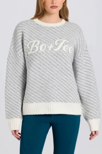 Maglione oversize con logo in maglia color ghiaccio