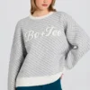 Maglione oversize con logo in maglia color ghiaccio Maglione oversize con logo in maglia color ghiaccio