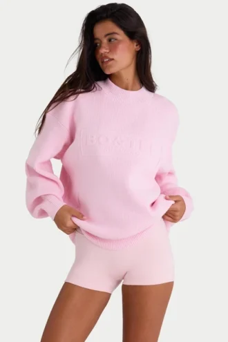 Maglione oversize in maglia a costine rosa pallido