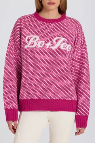 Maglione oversize in maglia con logo in rosa magenta