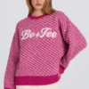 Maglione oversize in maglia con logo in rosa magenta Maglione oversize in maglia con logo in rosa magenta