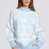 Maglione oversize in maglia jacquard blu polvere Maglione oversize in maglia jacquard blu polvere