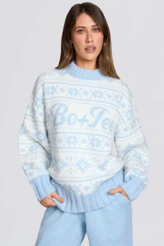 Maglione oversize in maglia jacquard blu polvere