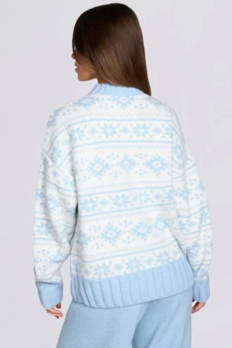Maglione oversize in maglia jacquard blu polvere