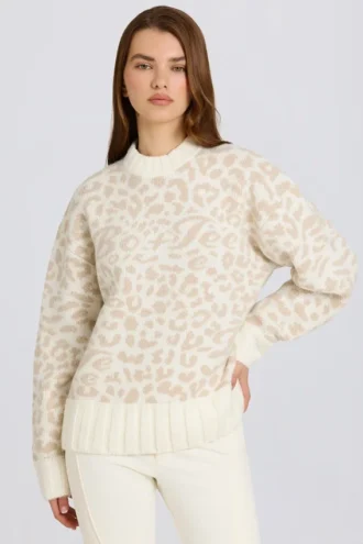Maglione oversize in maglia jacquard color ghiaccio