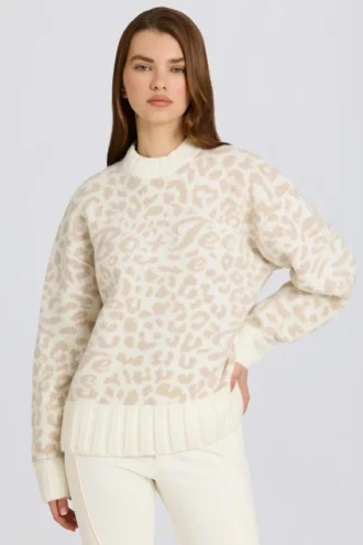 Maglione oversize in maglia jacquard color ghiaccio