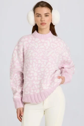 Maglione oversize in maglia jacquard rosa