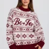 Maglione oversize in maglia jacquard rosso cremisi Maglione oversize in maglia jacquard rosso cremisi