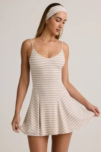 Mansi Vestito corto A-line in modal a righe rosa e giallo con lacci sul retro