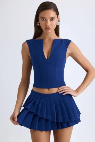 Mini gonna a pieghe a strati a vita bassa Nada in blu navy
