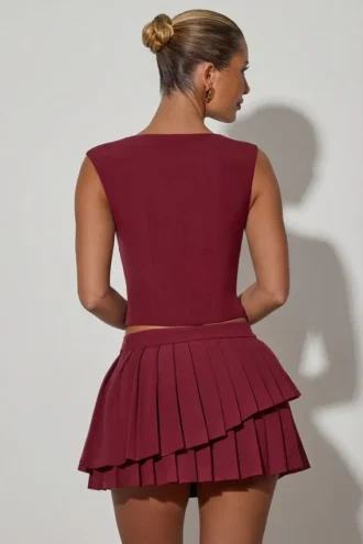 Mini gonna a pieghe a strati a vita bassa Nada in rosso vino