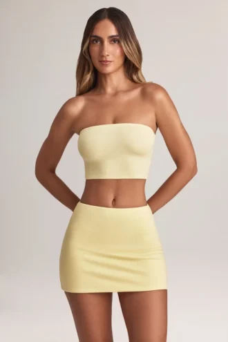 Mini gonna a trapezio a vita media Zuri in Modal, colore Lemon Sherbet