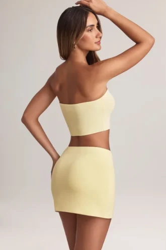 Mini gonna a trapezio a vita media Zuri in Modal, colore Lemon Sherbet