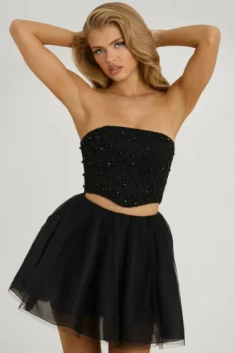 Mini gonna a vita alta in tulle Cosima, nera