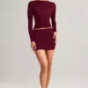 Mini gonna a vita media con arricciature in modal Cali, colore rosso vino Mini gonna a vita media con arricciature in modal Cali, colore rosso vino