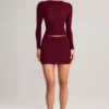 Mini gonna a vita media con arricciature in modal Cali, colore rosso vino Mini gonna a vita media con arricciature in modal Cali, colore rosso vino