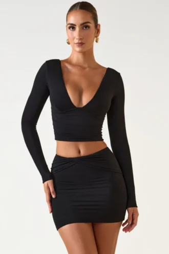 Mini gonna a vita media con drappeggio frontale in TENCEL™ Modal, colore nero