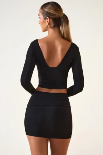 Mini gonna a vita media con drappeggio frontale in TENCEL™ Modal, colore nero