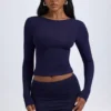 Mini gonna a vita media con ruches in Modal Cali, colore blu navy Mini gonna a vita media con ruches in Modal Cali, colore blu navy