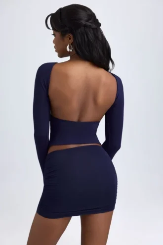 Mini gonna a vita media con ruches in Modal Cali, colore blu navy