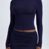 Mini gonna a vita media con ruches in Modal Cali, colore blu navy Mini gonna a vita media con ruches in Modal Cali, colore blu navy