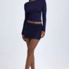Mini gonna a vita media con ruches in Modal Cali, colore blu navy Mini gonna a vita media con ruches in Modal Cali, colore blu navy
