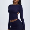 Mini gonna a vita media con ruches in Modal Cali, colore blu navy Mini gonna a vita media con ruches in Modal Cali, colore blu navy