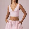 Mini gonna con coulisse e arricciature Maira a righe color malva chiaro Mini gonna con coulisse e arricciature Maira a righe color malva chiaro
