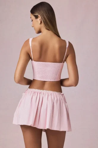 Mini gonna con coulisse e arricciature Maira a righe color malva chiaro
