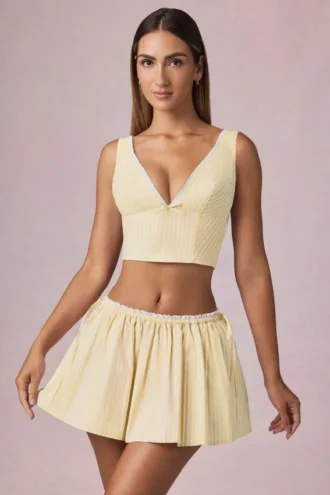 Mini gonna con coulisse e arricciature Maira a righe giallo limone