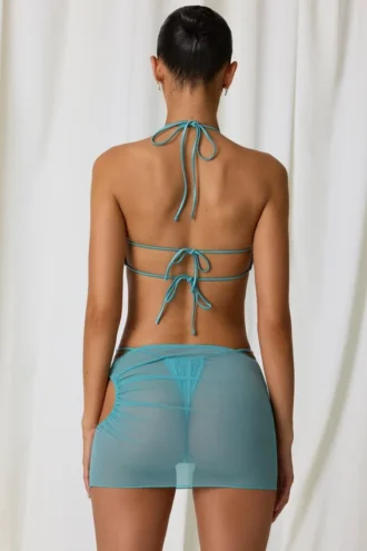 Mini gonna con coulisse e cut-out Lagoon in turchese