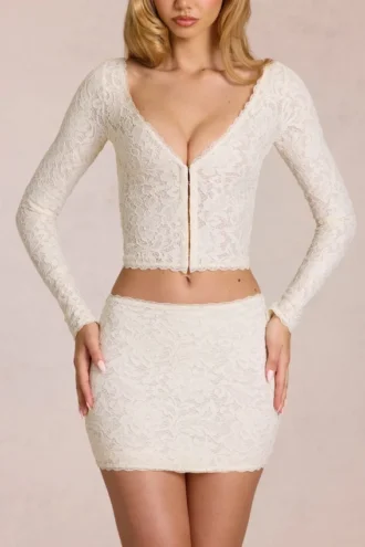 Mini gonna in pizzo Elowise color avorio