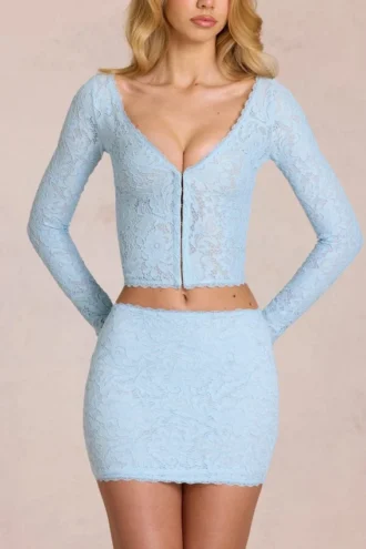 Mini gonna in pizzo Elowise in blu polvere