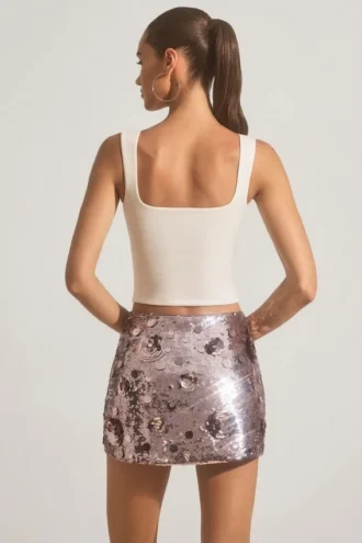 Mini gonna Lunara con paillettes in argento