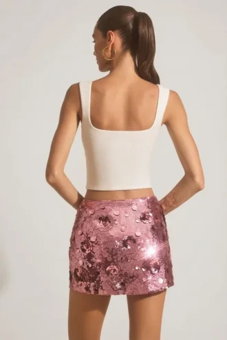 Mini gonna Lunara con paillettes in rosa
