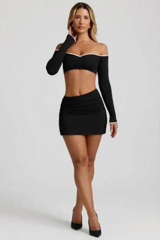 Mini gonna Mari Modal con vita asimmetrica in nero