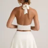 Mini gonna-pantaloncino a vita bassa con ruches in modal Keoni, colore bianco Mini gonna-pantaloncino a vita bassa con ruches in modal Keoni, colore bianco