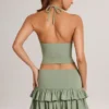 Mini gonna-pantaloncino a vita media con volant in modal Azaria, verde salvia Mini gonna-pantaloncino a vita media con volant in modal Azaria, verde salvia