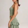 Mini gonna-pantaloncino a vita media con volant in modal Azaria, verde salvia Mini gonna-pantaloncino a vita media con volant in modal Azaria, verde salvia