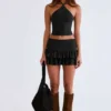 Mini gonna-pantaloncino con volant in modal Azaria, nero Mini gonna-pantaloncino con volant in modal Azaria, nero