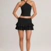 Mini gonna-pantaloncino con volant in modal Azaria, nero Mini gonna-pantaloncino con volant in modal Azaria, nero
