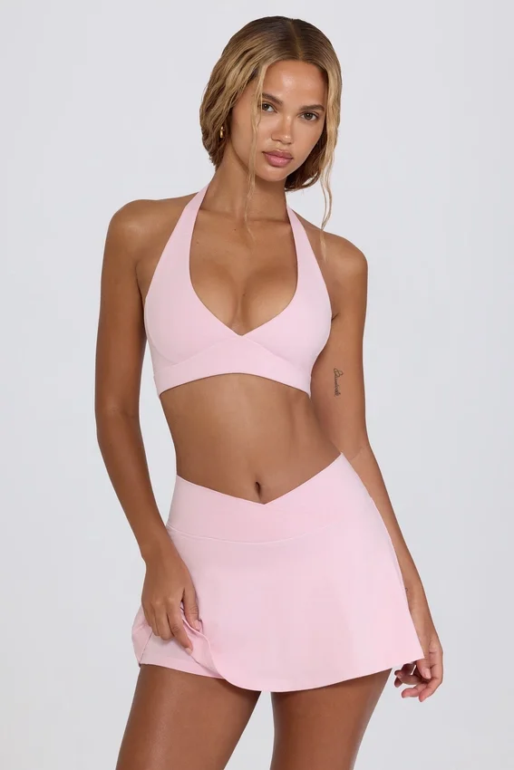 Mini gonna-pantaloncino incrociata in jersey spazzolato rosa pallido melange Mini gonna-pantaloncino incrociata in jersey spazzolato rosa pallido melange