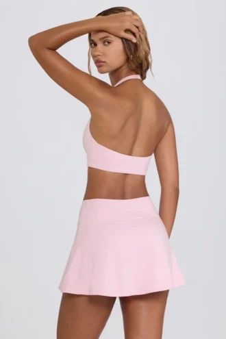 Mini gonna-pantaloncino incrociata in jersey spazzolato rosa pallido melange